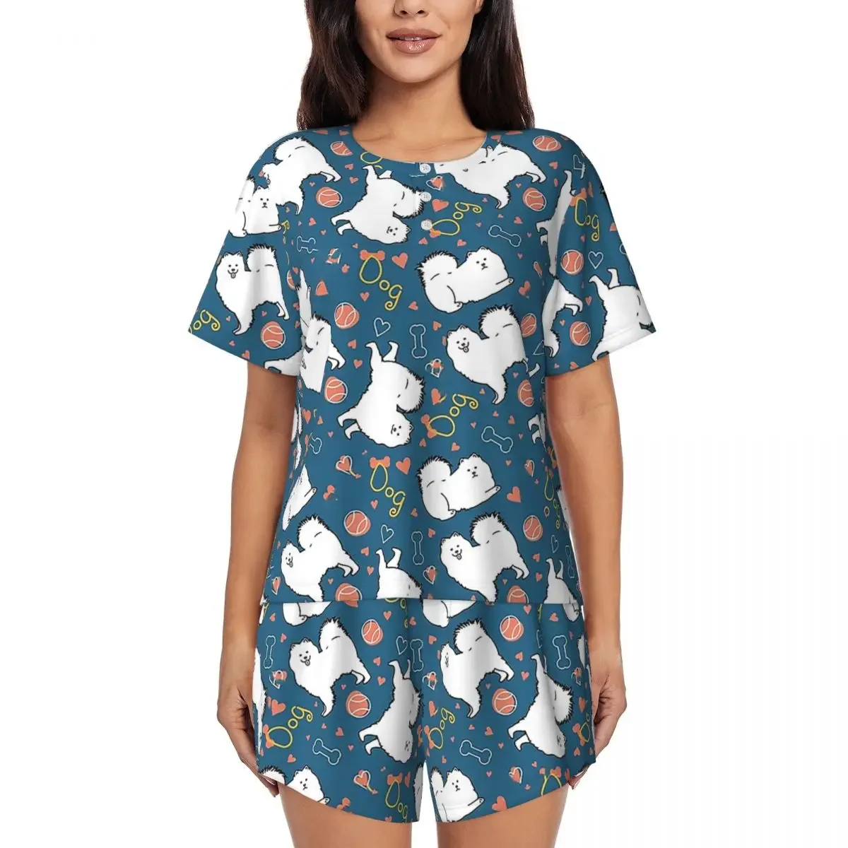 

Love Samoyed Dog Round Neck Short Sleeves Nightdress for Sleeping Sleepshirts Women Short Sleeve Nightgowns Pajama Set Pants