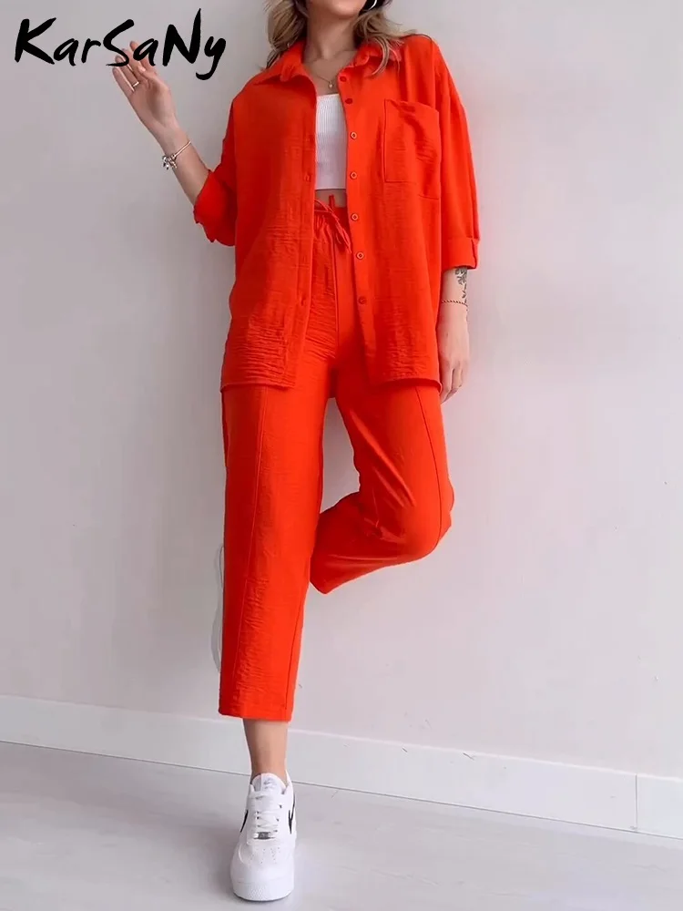 KarSaNy 2 Piece Pants Sets Womens 2023 Autumn Women Suits Sets Elegant Two Piece Loose Shirts Harem Pant Set  For Women Fall