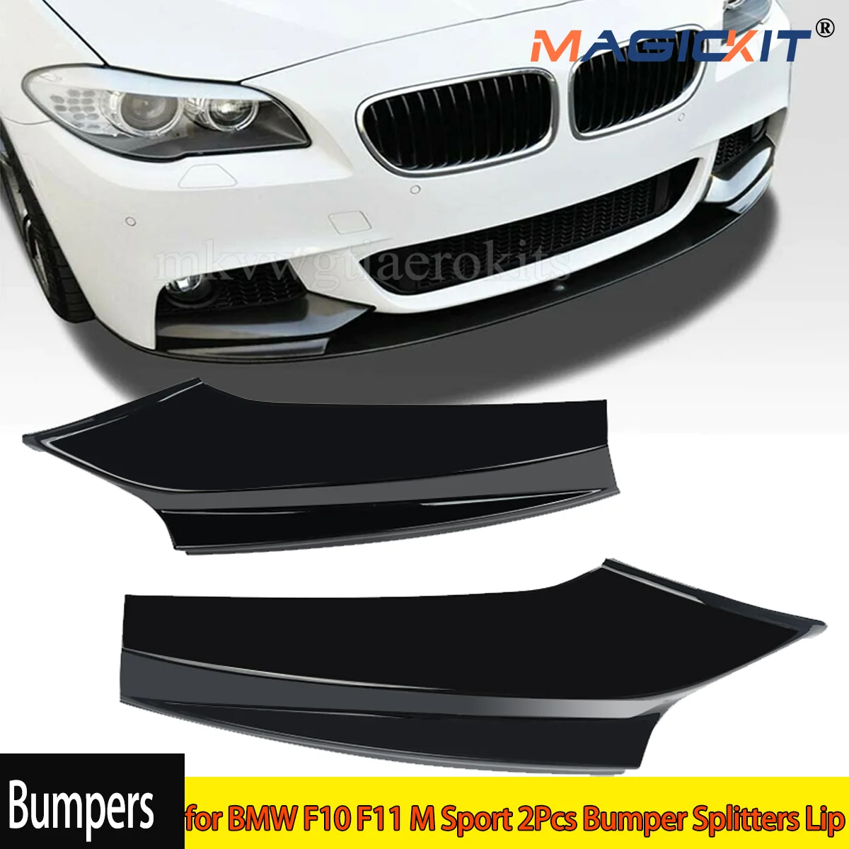 2Pcs / Set Front Bumper Splitters Lip Flaps Cupwings Aprons for BMW 5 Series F10 M5 Bumper 2011 - 2017 Carbon Fiber / FRP