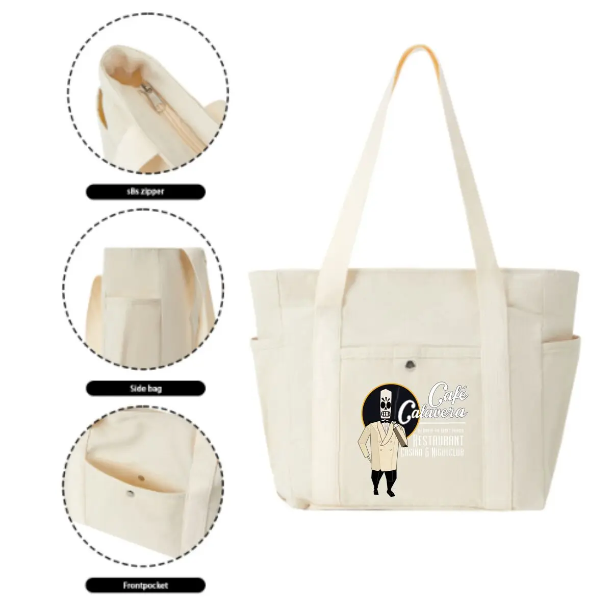 حقيبة كتف نسائية عصرية بتصميم هيكل عظمي من Café Calavera حقيبة كتف ذات سعة كبيرة للطلاب