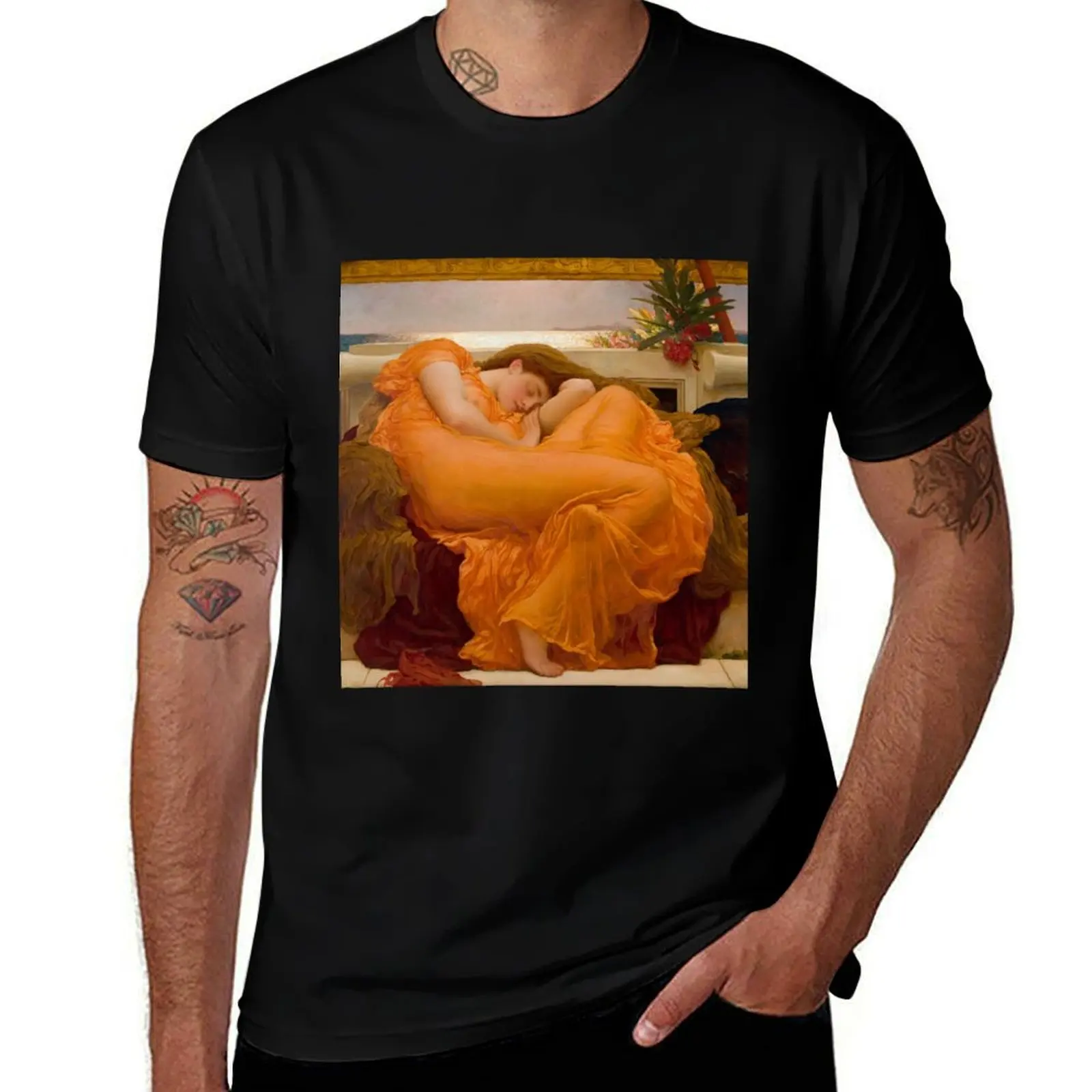 

Flaming June - Frederic Leighton, 1st Baron Leighton T-Shirt Stylish Graphic Short Sleeve Top