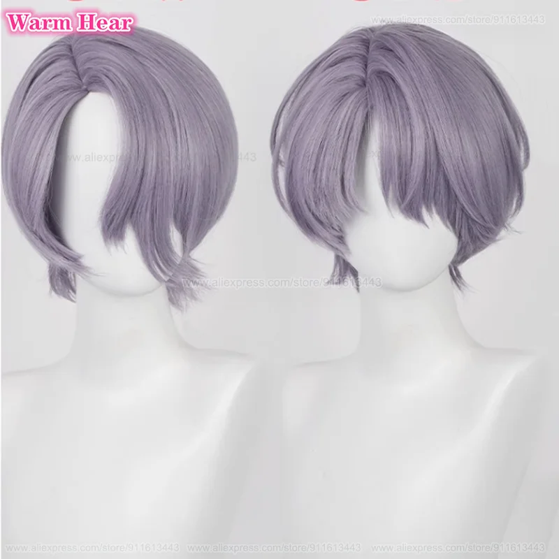 Game X Cosplay Wig Short 30cm Grey Purple Wigs Cosplay Anime Wig Heat Resistant Synthetic Party Wigs + Free Wig Cap