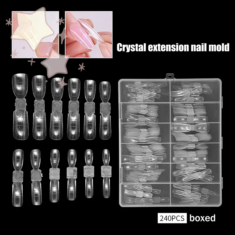 [TW] أظافر مزدوجة الأطراف بأشكال مزدوجة 240 قطعة/صندوق قابلة لإعادة الاستخدام قوالب تمديد نعش مربعة نصائح منشئ الجل لصالونات التجميل الاحترافية فن الأظافر