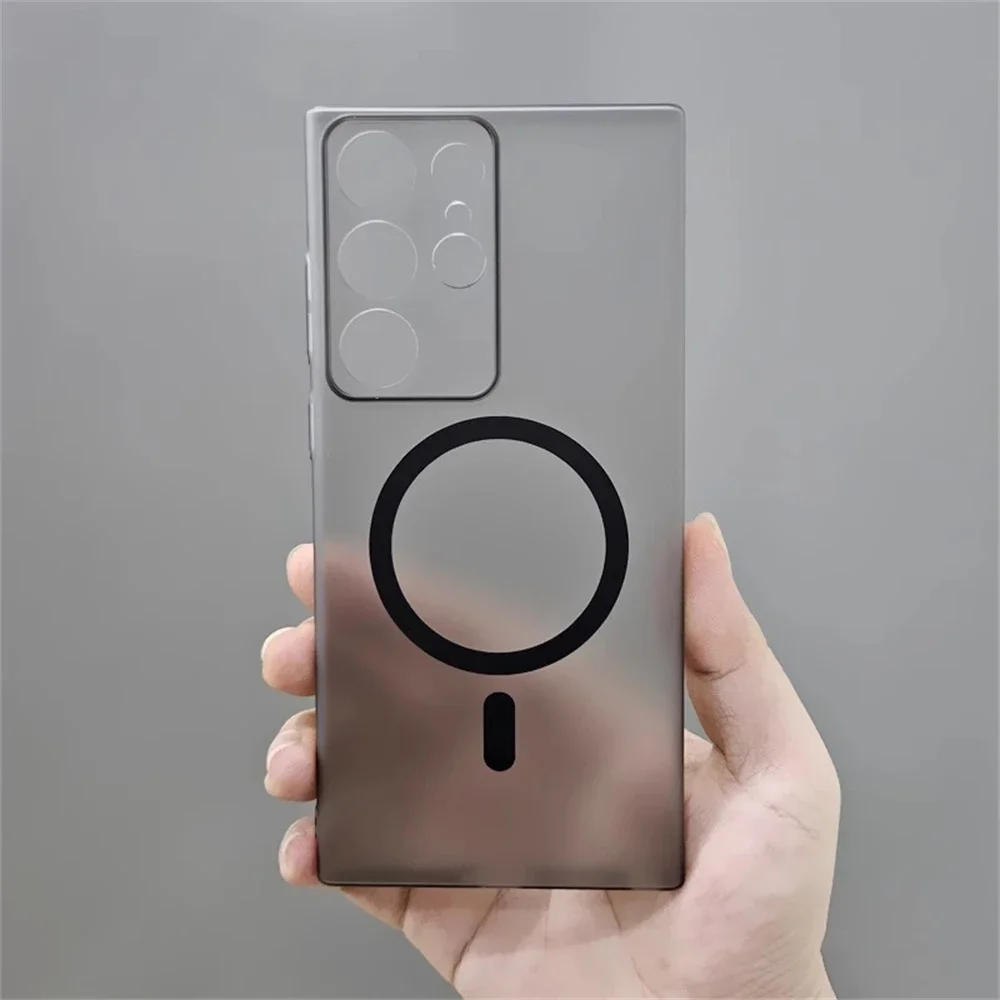 1.0mm ultra fino fosco translúcido magnético caso de carga sem fio para samsung galaxy s25 ultra s24 plus s23 + pc duro fino capa