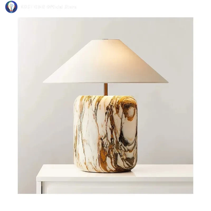 

Modern Decorative Natural Stone Marble Decorative Block Gold Karakata Marble Mushroom Desk Lamp