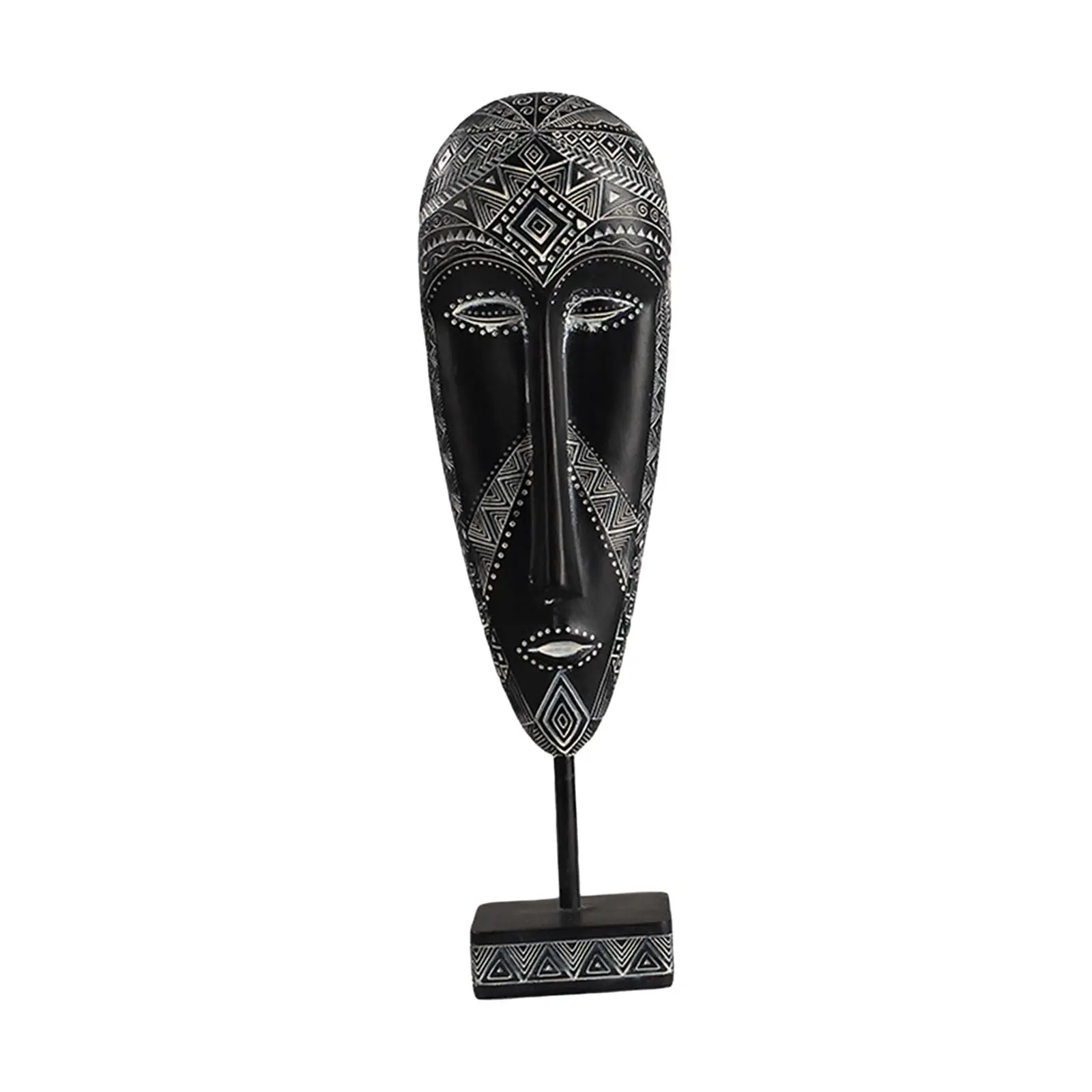 African Mask Sculpture Resin Crafts Handcarved Antique Tabletop Ornament for Restaurant Living Room Entrance Hall Bar Office
