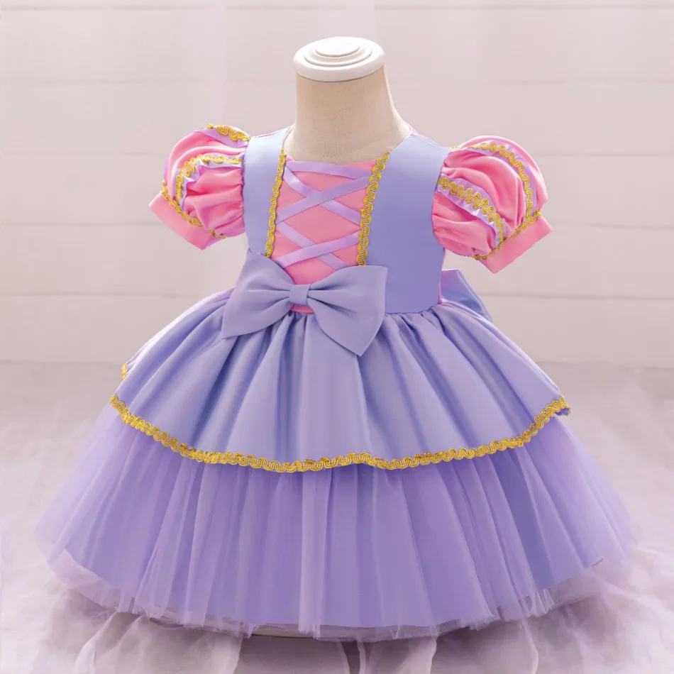 Purple Rapunzel Princess Baby Dress for Girl Carnival Halloween Costume Fantasy 1Yrs Birthday Party Dresses Wedding Kids Clothes