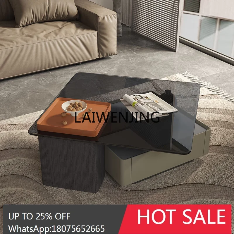 simple glass geometric coffee table combination small apartment designer Internet celebrity minimalist decoration