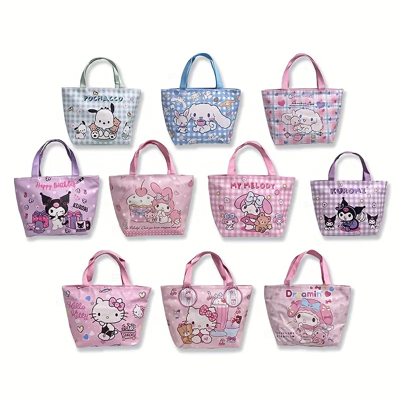 Sanrio HELLO KITTY, KUROMI, My Melody, cute large capacity portable thermal bag Leather picnic bag Student lunch box bag