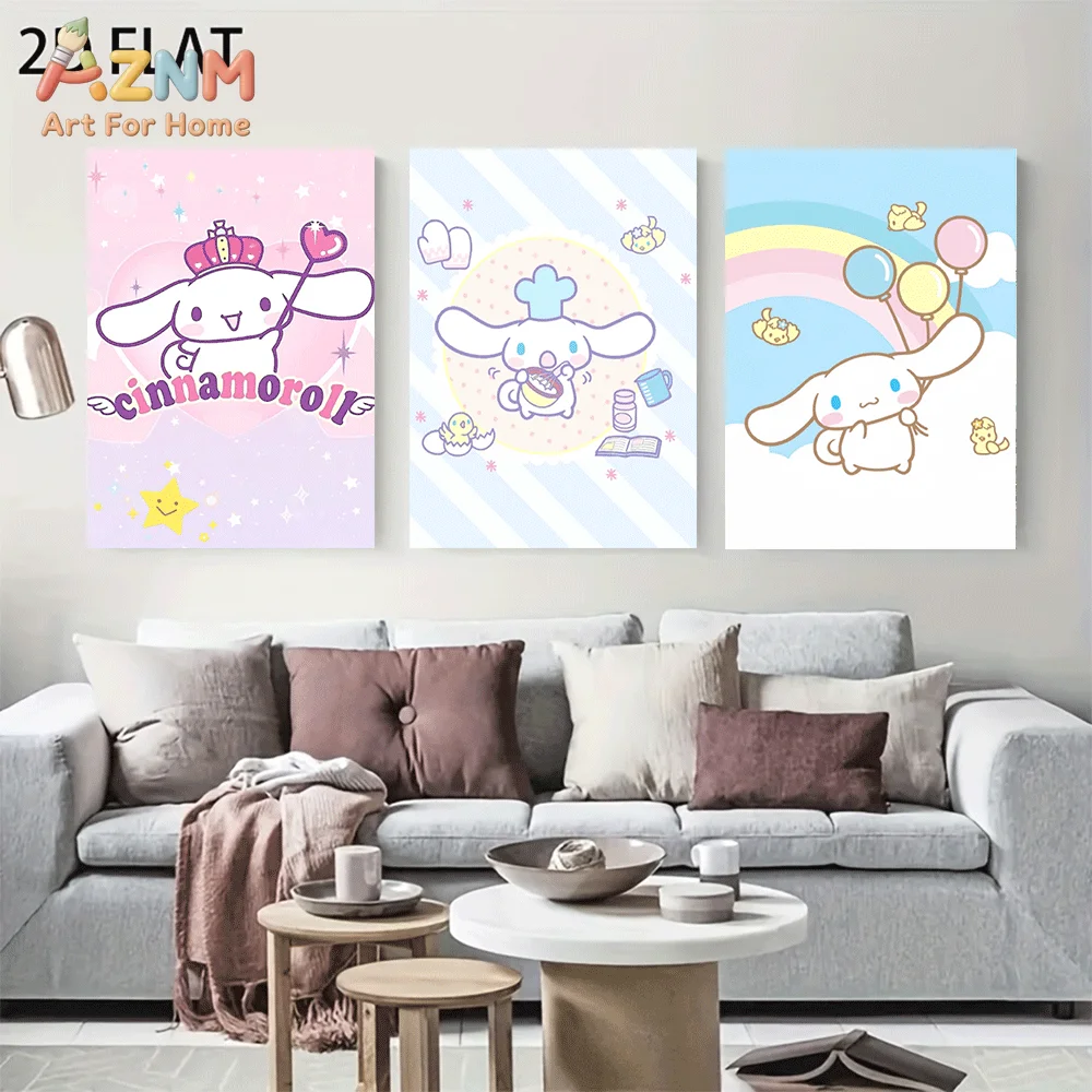 AZNM Cinnamoroll Canvas Wall Art Unframed Cute Cartoon Print Poster Crown Chef Rainbow Balloon Heart Design for Girls Bedroom Li