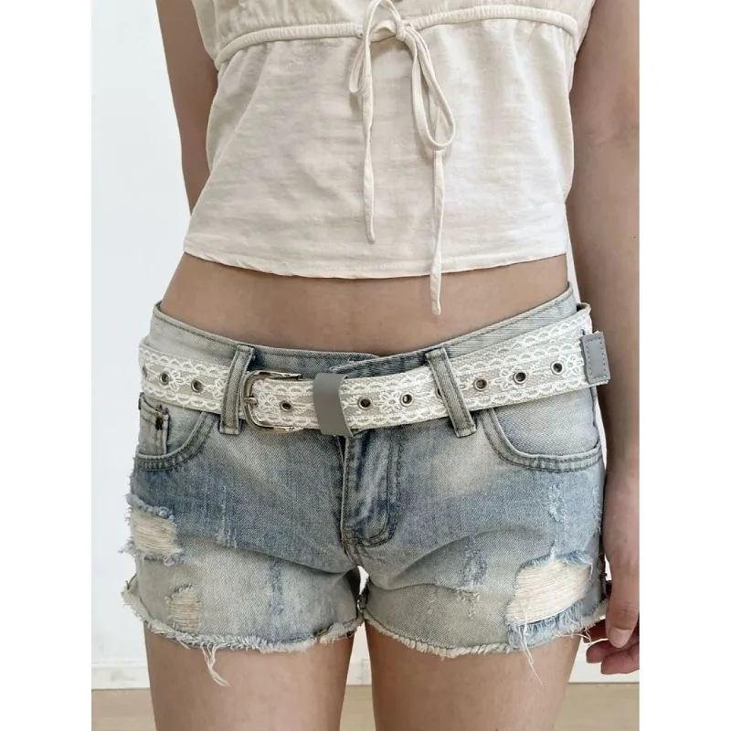 

Y2K Streetwear Slim Fit Hot Pants Frayed Hem Stylish 2026 Summer Denim Shorts Women Washed Distressed Ripped American Vintage