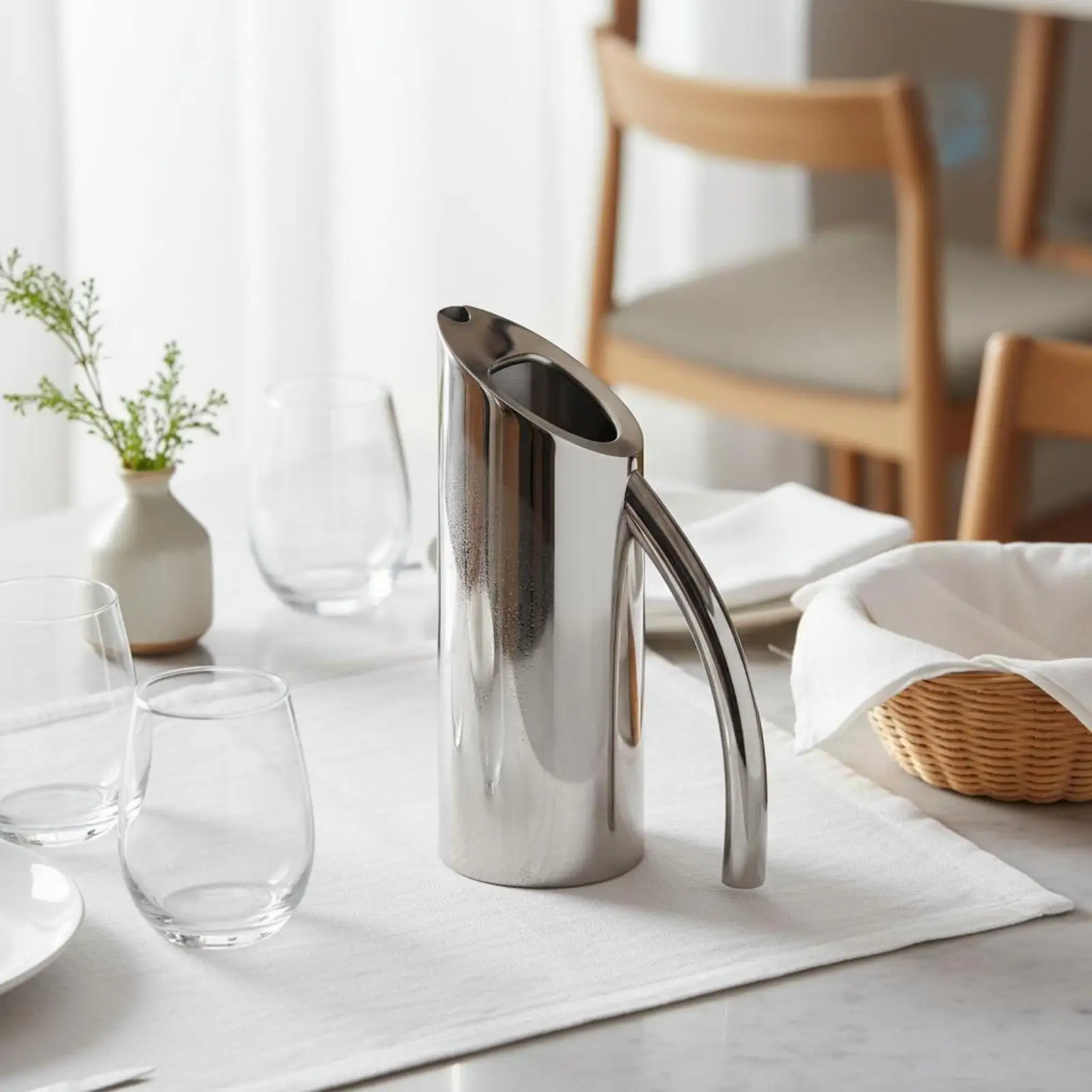 Stainless Steel Alloy Beverage Pitcher, Straight Body, Handle