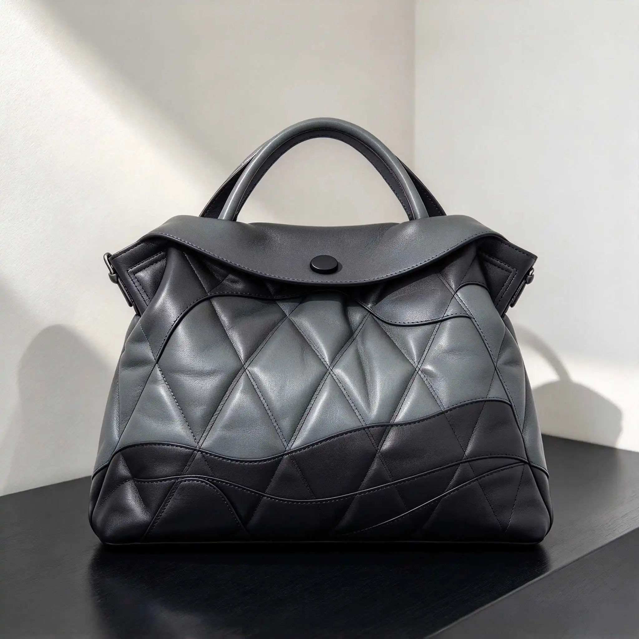 Designer Luxury Black Grey Gradient Tote Bag for Women High Quality Genuine Leather Modern Casual Everyday Carry Handbags