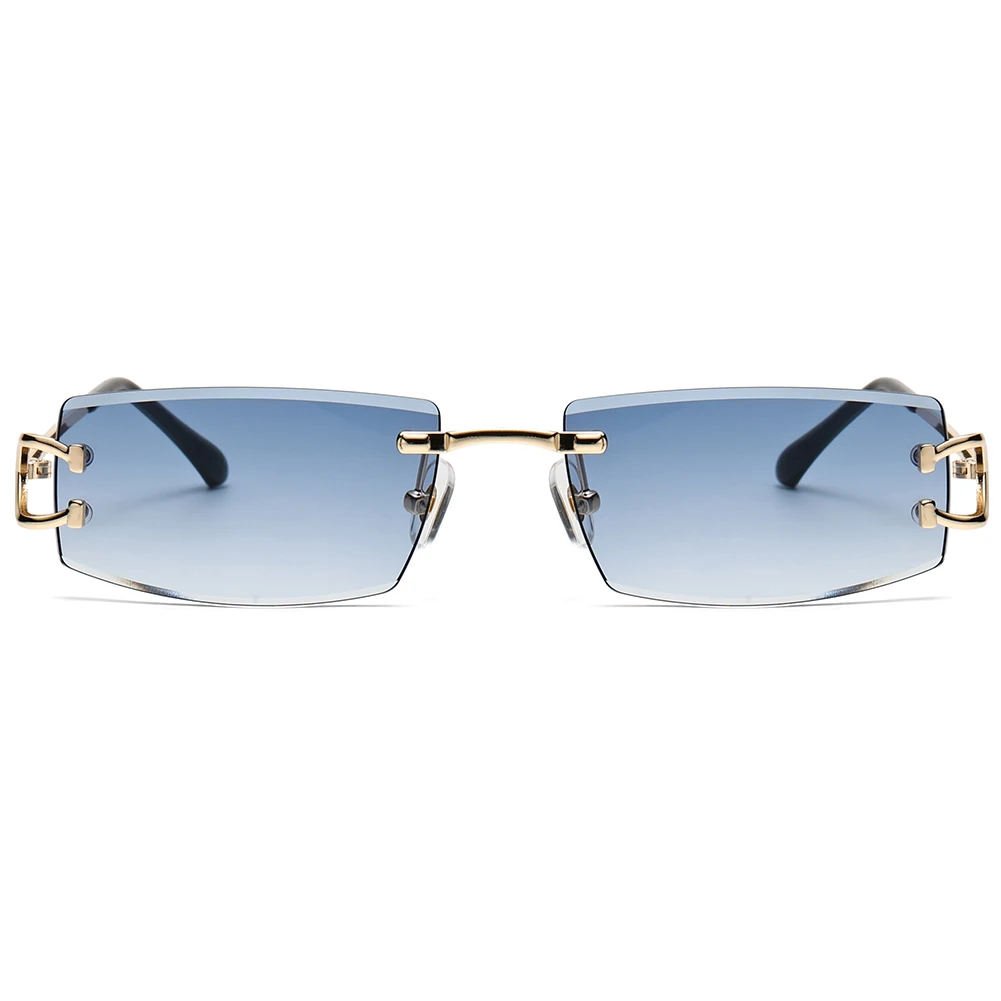 Peekaboo rimless sunglasses for women metal unisex square sun glasses for men uv400 brown grey blue decoration female 2024