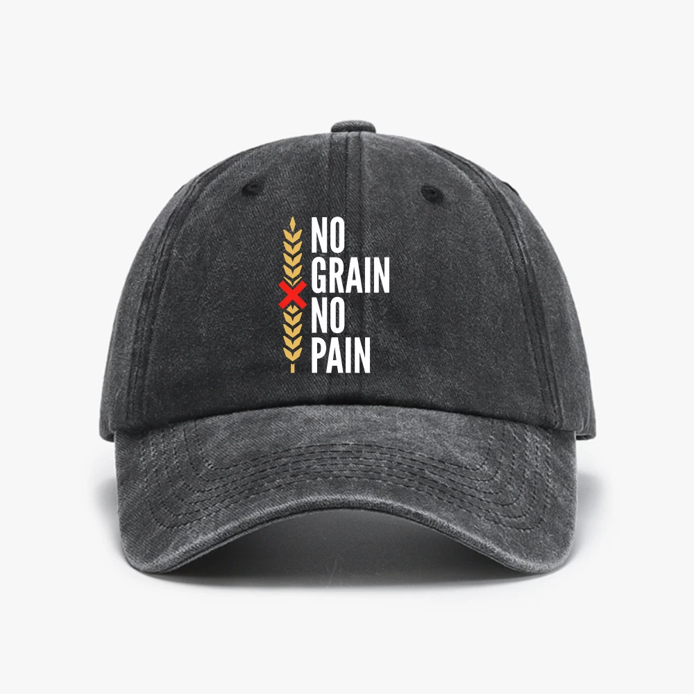 No Grain No Pain Gluten Free Funny Vintage Washed Baseball Cap Vegetarian Diet Design Humor Graphic Printed Man golf hats