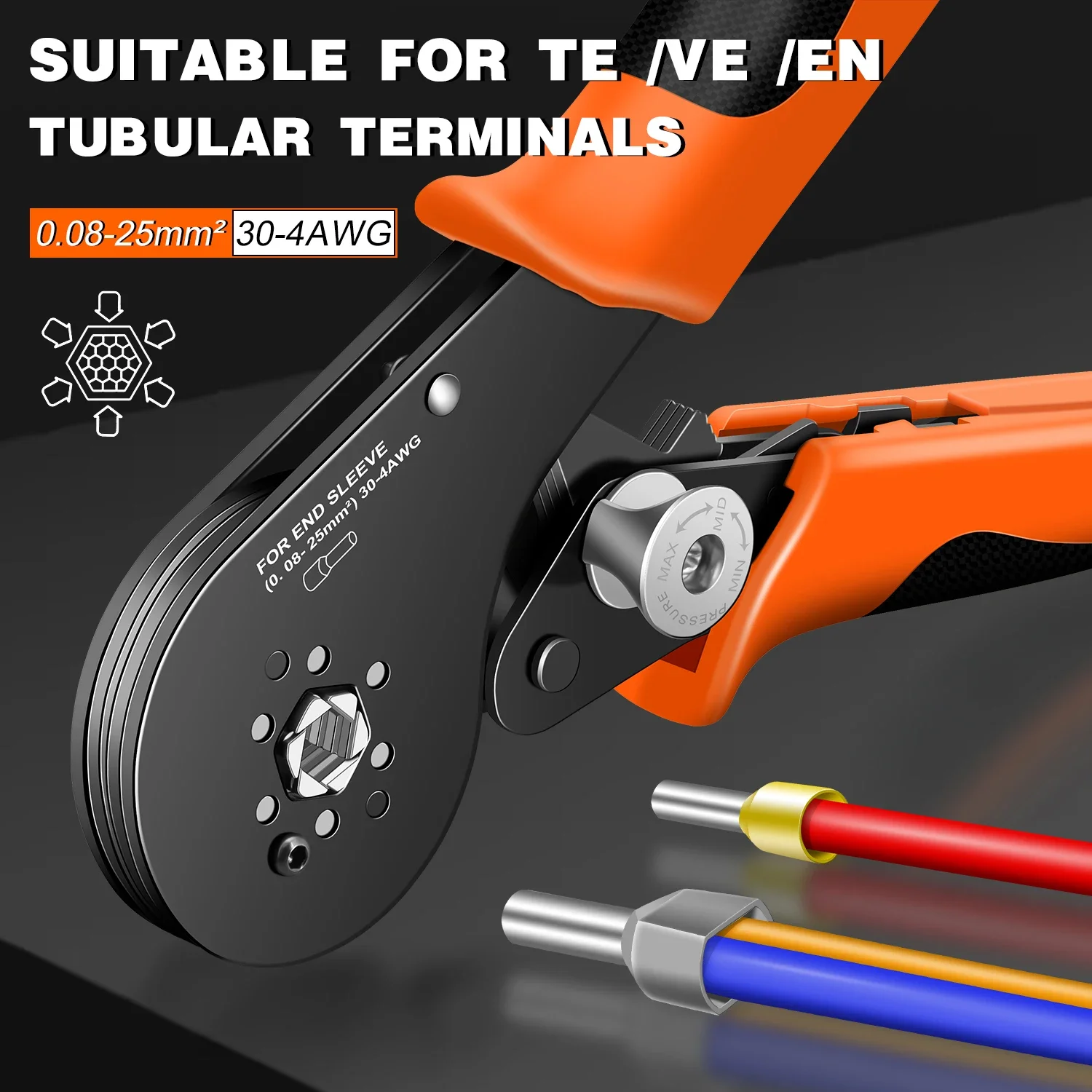 

Шестиугольные обжимные клещи с храповым механизмом для наконечников наконечников VE/EN/TE 0,08-25 мм2, инструмент для обжима наконечников проводов, ручной обжимной инструмент