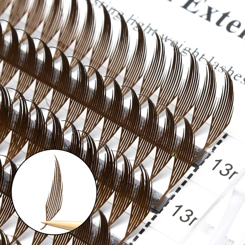 Imagen 2 del producto XIUSUZAKI pestañas marrones cómicas Spire floración automática ventiladores prefabricados extensiones de pestañas volumen Individual pestañas postizas