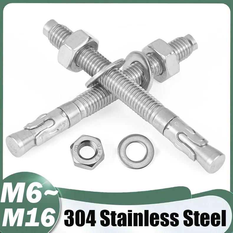 1Pcs M6 M8 M10 M12 M16 Stainless Steel Expansion Screw Wedge Anchor Through Bolt Car Repair Gecko Repair Internal Expansion Bolt