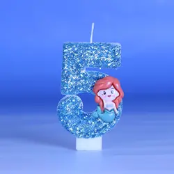 New Mermaid Fun Creative Cute Cartoon Pattern Party Atmosphere Decoration Supplies Birthday Cake Numbers 0-9 Candle Birthday Gif
