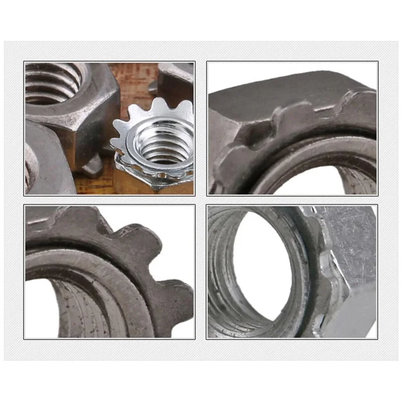 K Type Lock Nut Metric Serrated K-Nut 304 Stainless Steel Hex Locking Nuts Anti-Vibration Self-locking Fastener M3 M4 M5 M6 M8
