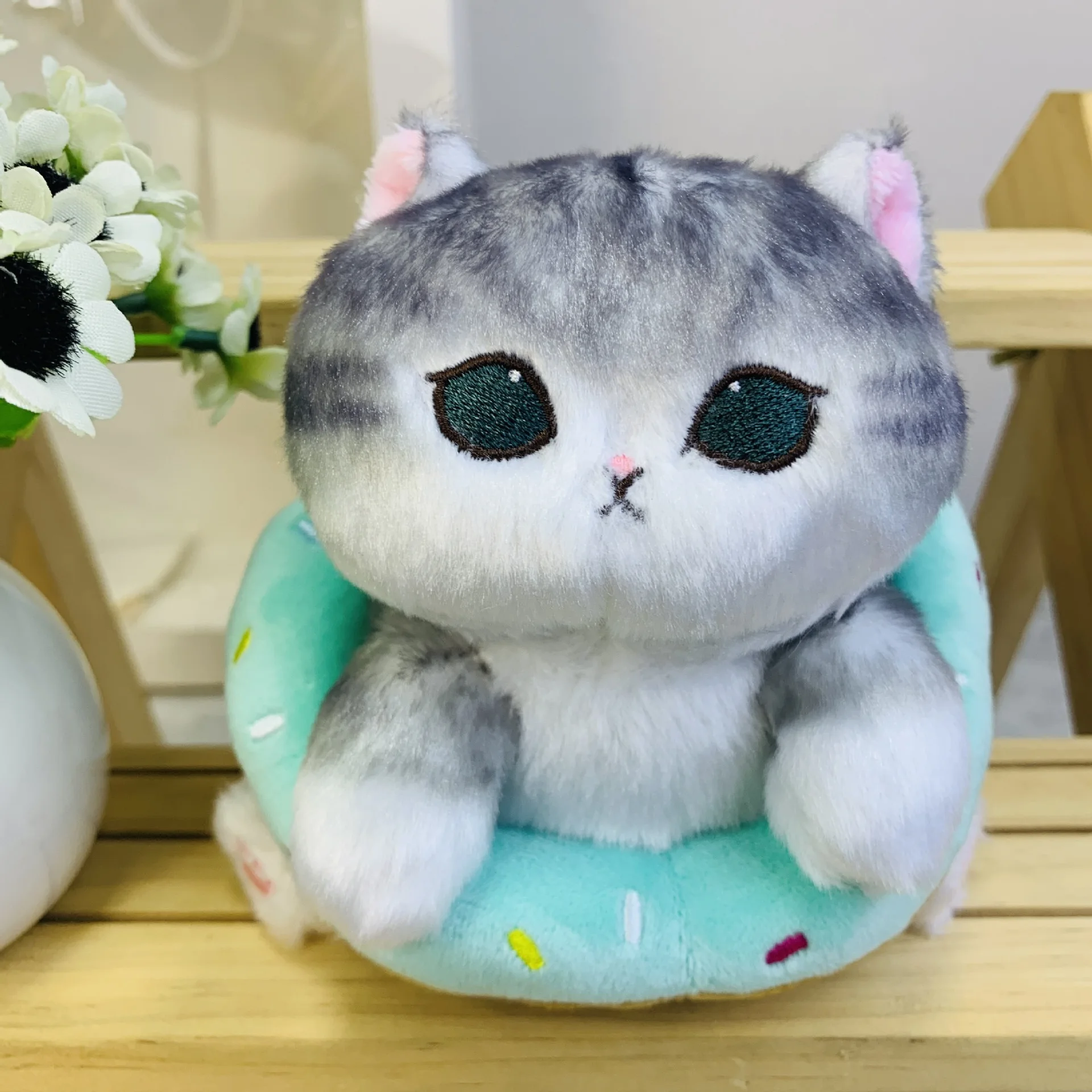 Mofusand japonês bonito donut tubarão gato 14cm boneca de pelúcia pendurado popular dos desenhos animados gatinho pelúcia chaveiro saco charme presente