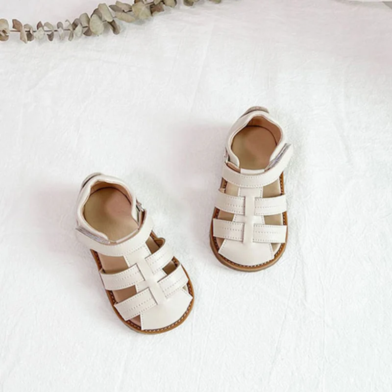 Baby Soft Sandals Summer New Boys Beach Shoes Girls Pure Color Breathable Hook Shoes Kids Anti-slip TPR Sole Sandals