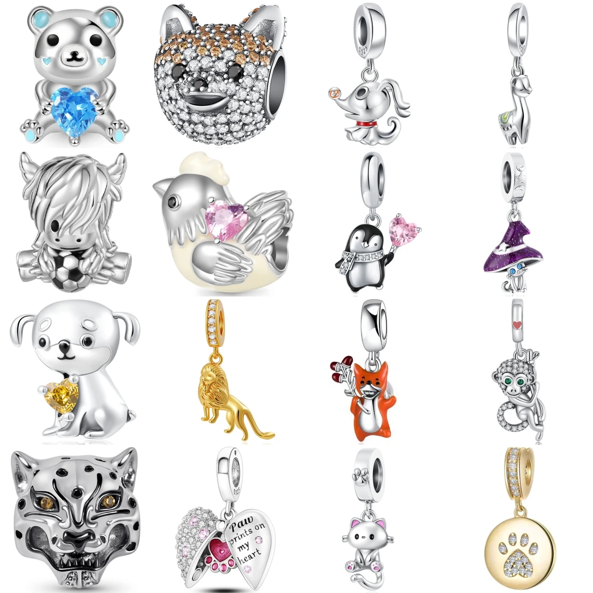 

Мода Стерлингового Серебра 925 пробы Серия Домашних Животных Очарование Пингвин Обезьяна Лев Лапа Принт Кулон DIY Подходит Оригинальный Браслет Ювелирные Изделия Женский Gif