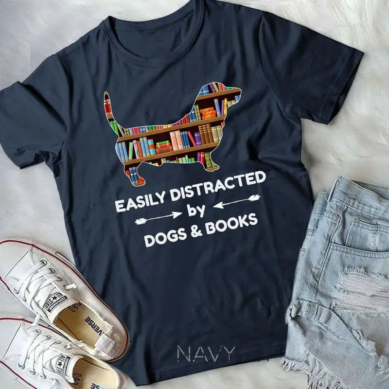 Easily Distracted By Dogs Books Unisex Youth T shirt