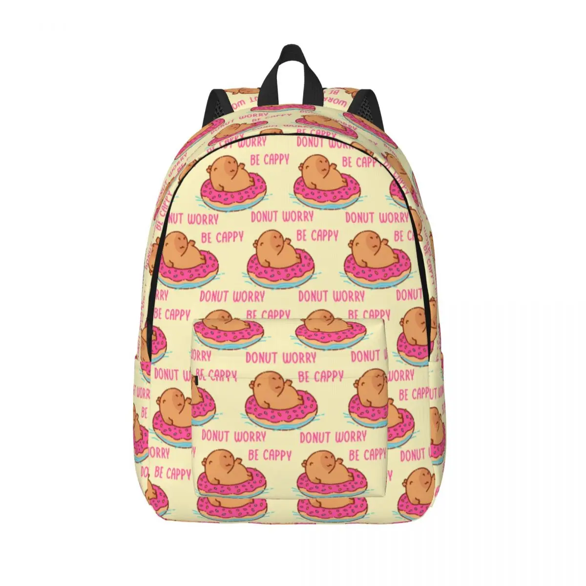 

Capybara Floating In A Donut Floater Donut Worry Be Happy Backpack Camping Backpacks Youth Streetwear School Bags Print Rucksack