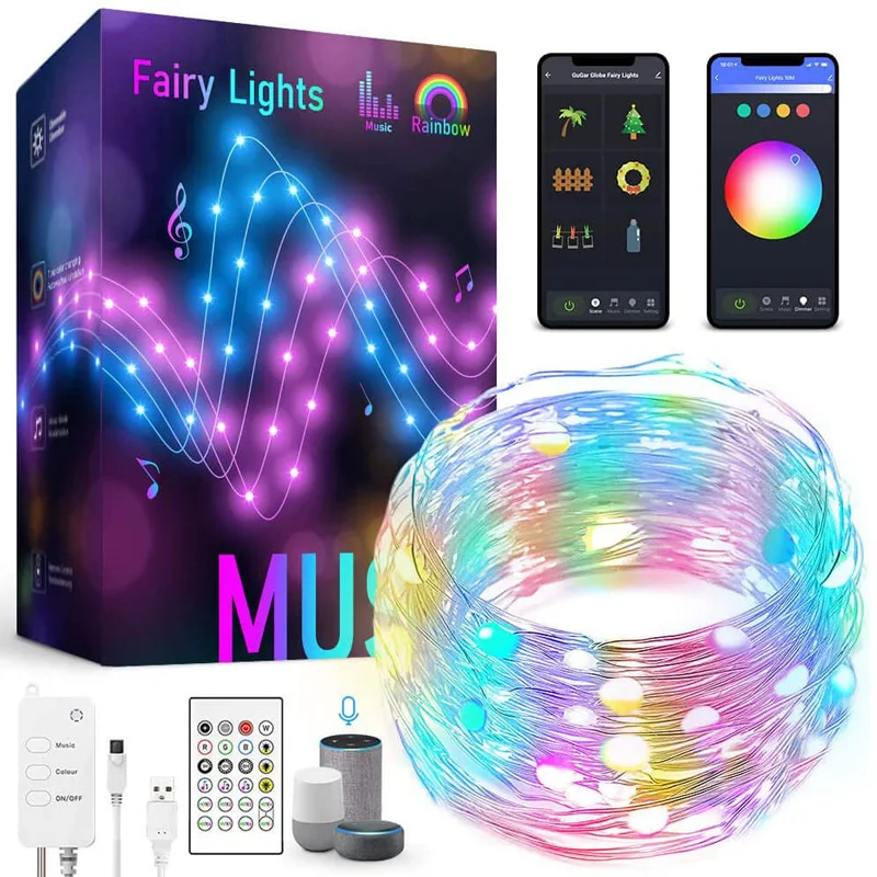 Tuya 10&20M WIFI Smart Light String Outdoor RGB LED Holiday Decorative Lights With Copper Wire Lamp String DIY Smart Fairy Light