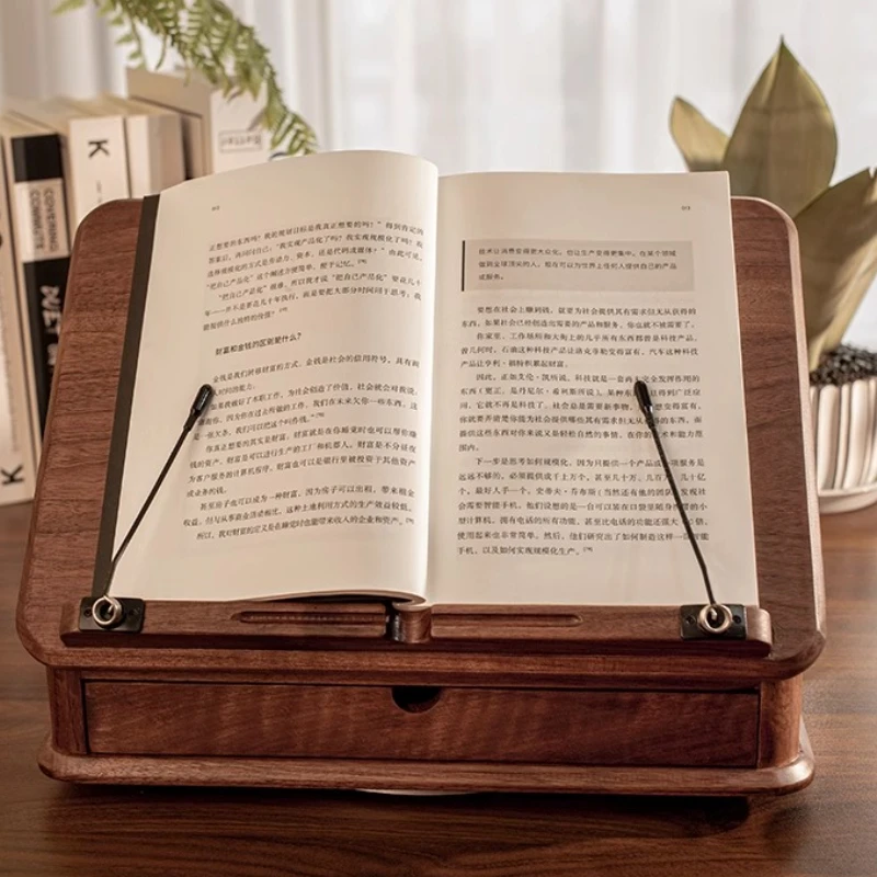 Black Walnut Wood Book Stand Holder Desktop Reading Kids Magazine Rack Display Drawer Bookshelf Reading Panel Easel Office