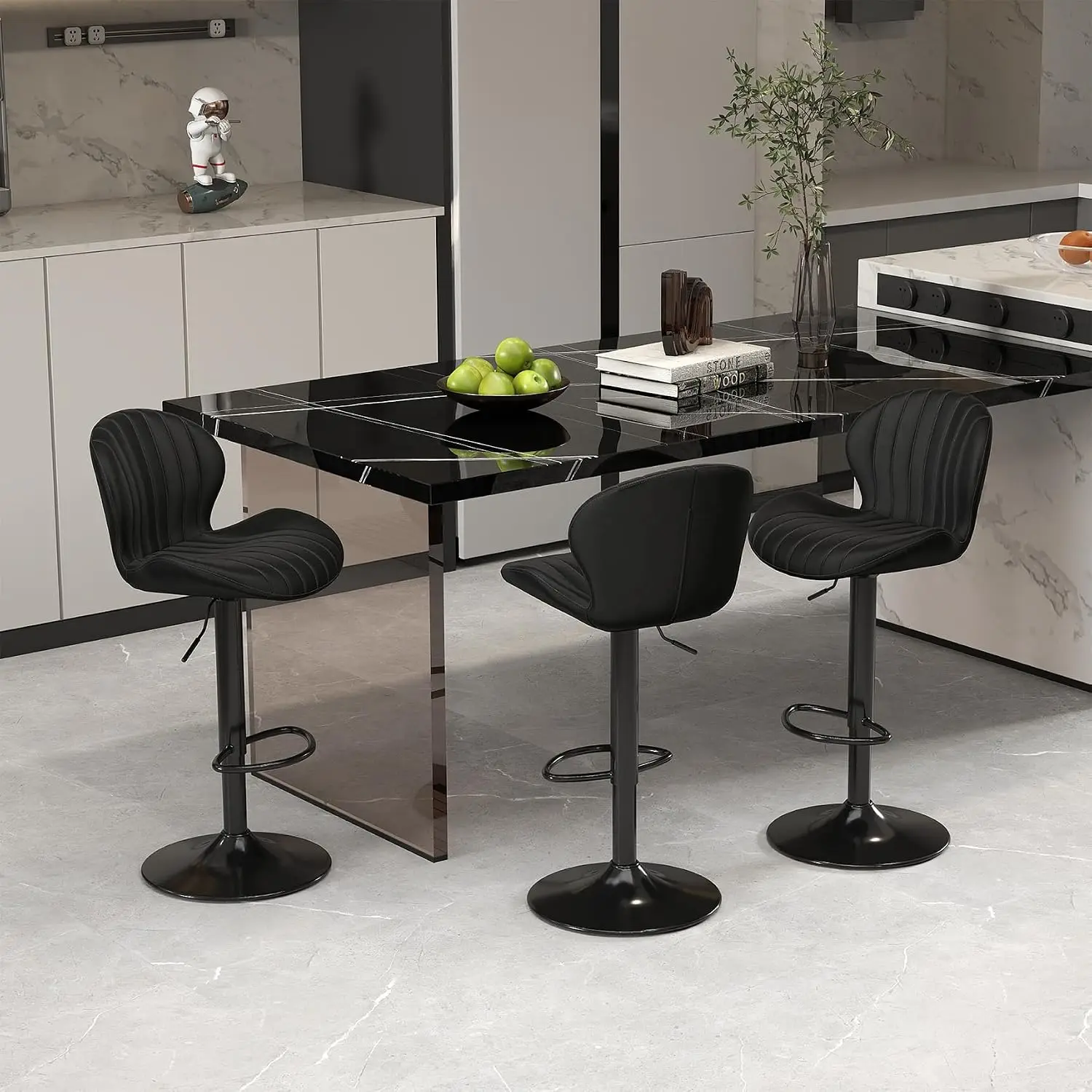 Adjustable Velvet Bar Stools Set of 3, Swivel Counter Height Chairs with Backrest for Kitchen Island, Black, Customized