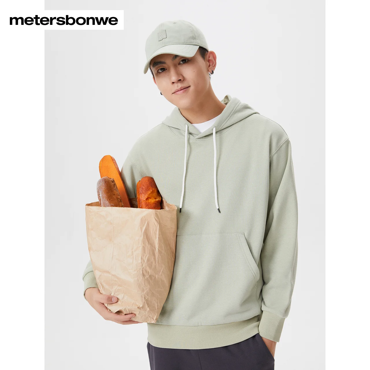 Metersbonwe-Hooded Sweater for Men, Loose Solid Color Knit Pullover, Spring and Autumn