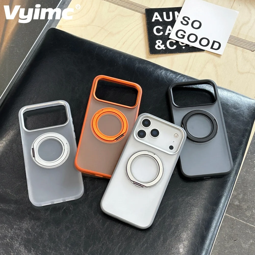 فاخر ماتي شفافة 360 المغناطيسي قوس حامل درع جراب هاتف آيفون 17 16 15 14 برو ماكس ل Magsafe مكافحة الإسقاط غطاء