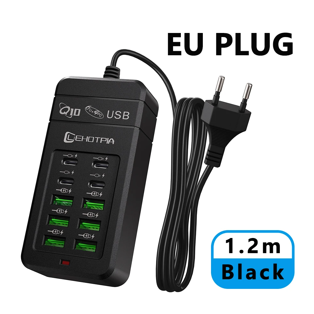 EU UK US Plug Meerdere Rapide USB-oplader Voedingsadapter 1,2 m Verlengsnoer 6 USB-A 4 USB-C Draagbaar voor mobiele telefoon USB-aansluiting