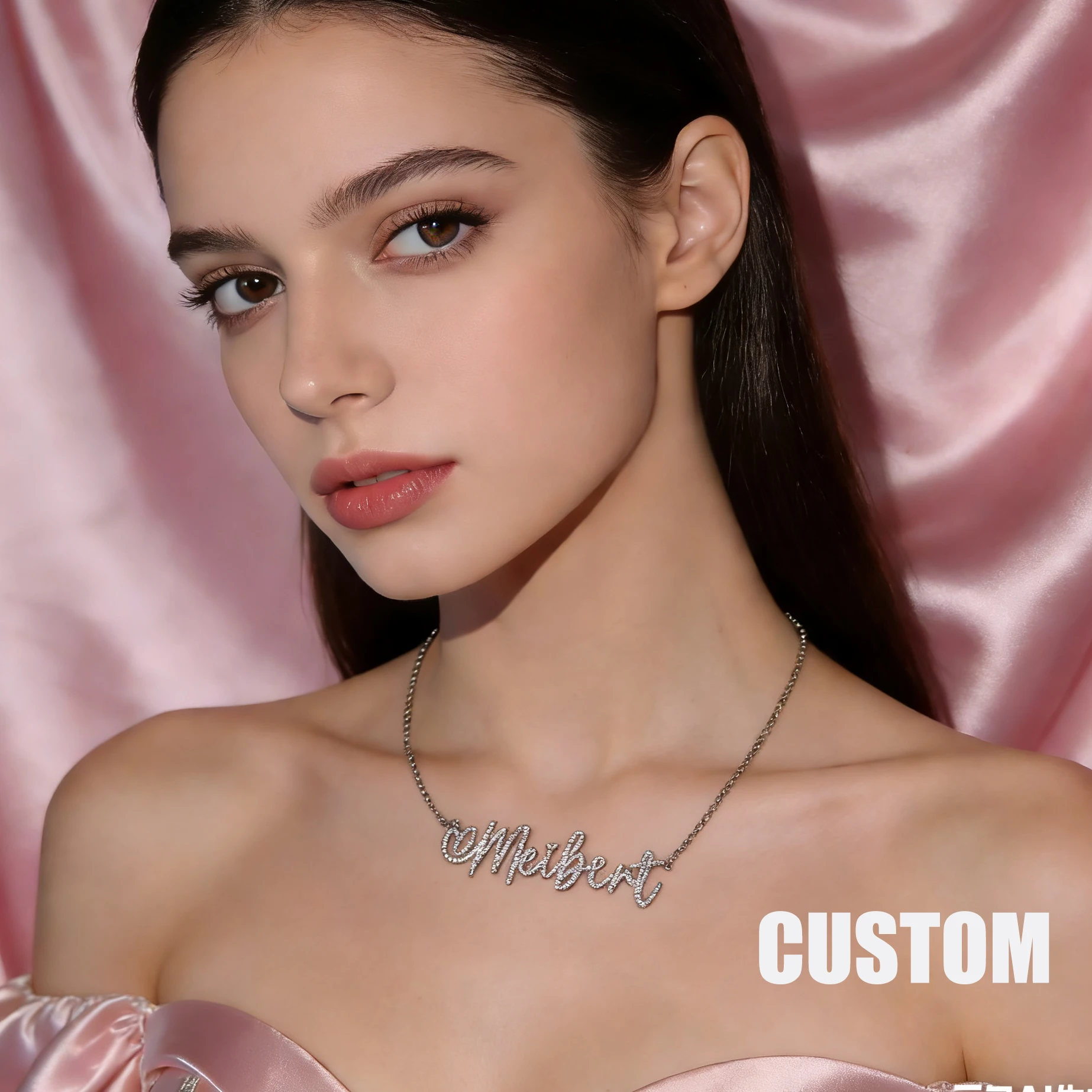 

Custom Name Necklace Sweet Heart Copper with Zirconia Word Pendant for Lady Box Chain