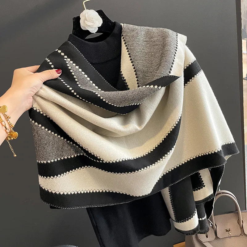 2024 New Scarf Female Autumn and Winter Korean Version Of the Shawl Student Lovers Soft Scarf Cashmere Warmth Thick Solid Cape