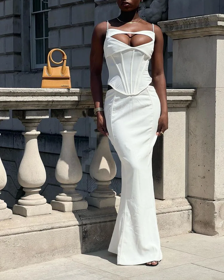 White Evening Prom Dress Cut Out Wedding Party Dresses Sleeveless Long Formal Occasion Dresses Elegant Summer Dress Women 2023