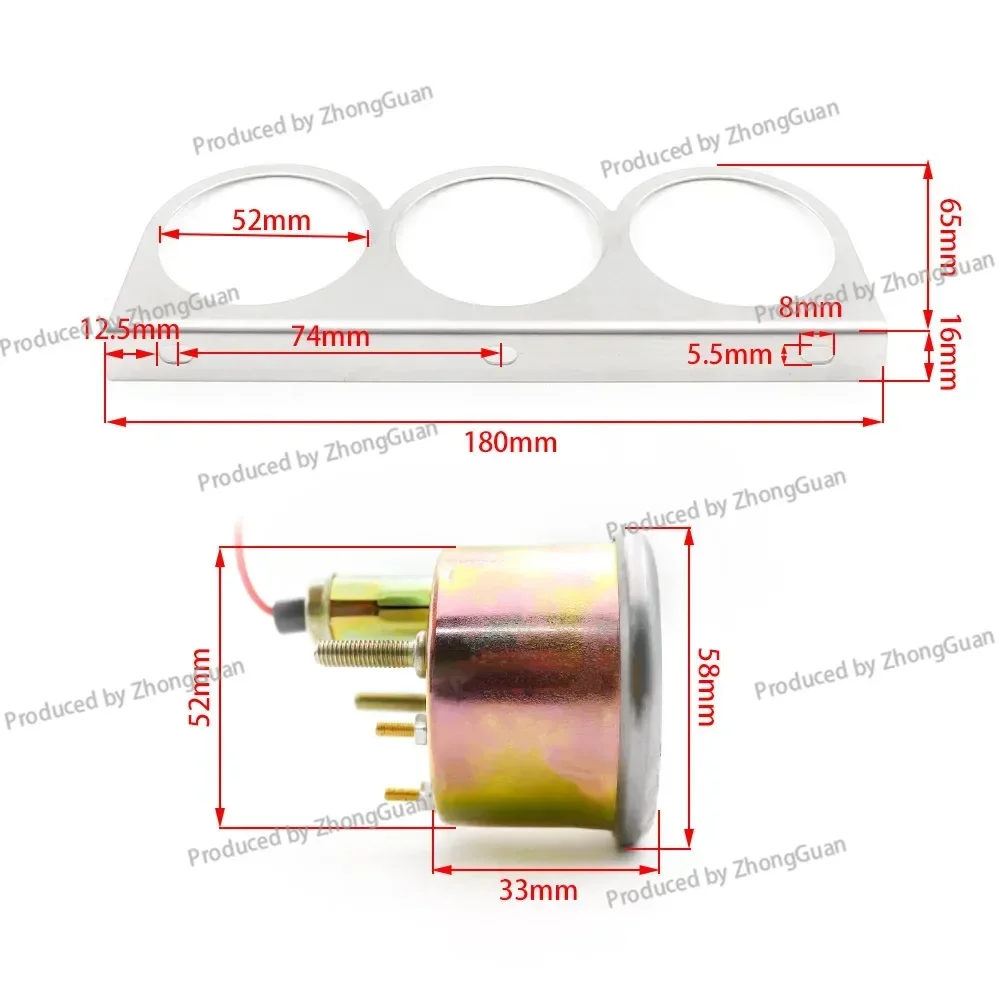 Car Modification Instrument 2 Inch 52MM Mechanical Shell Triple in One Water Temperature Oil Pressure Voltmeter