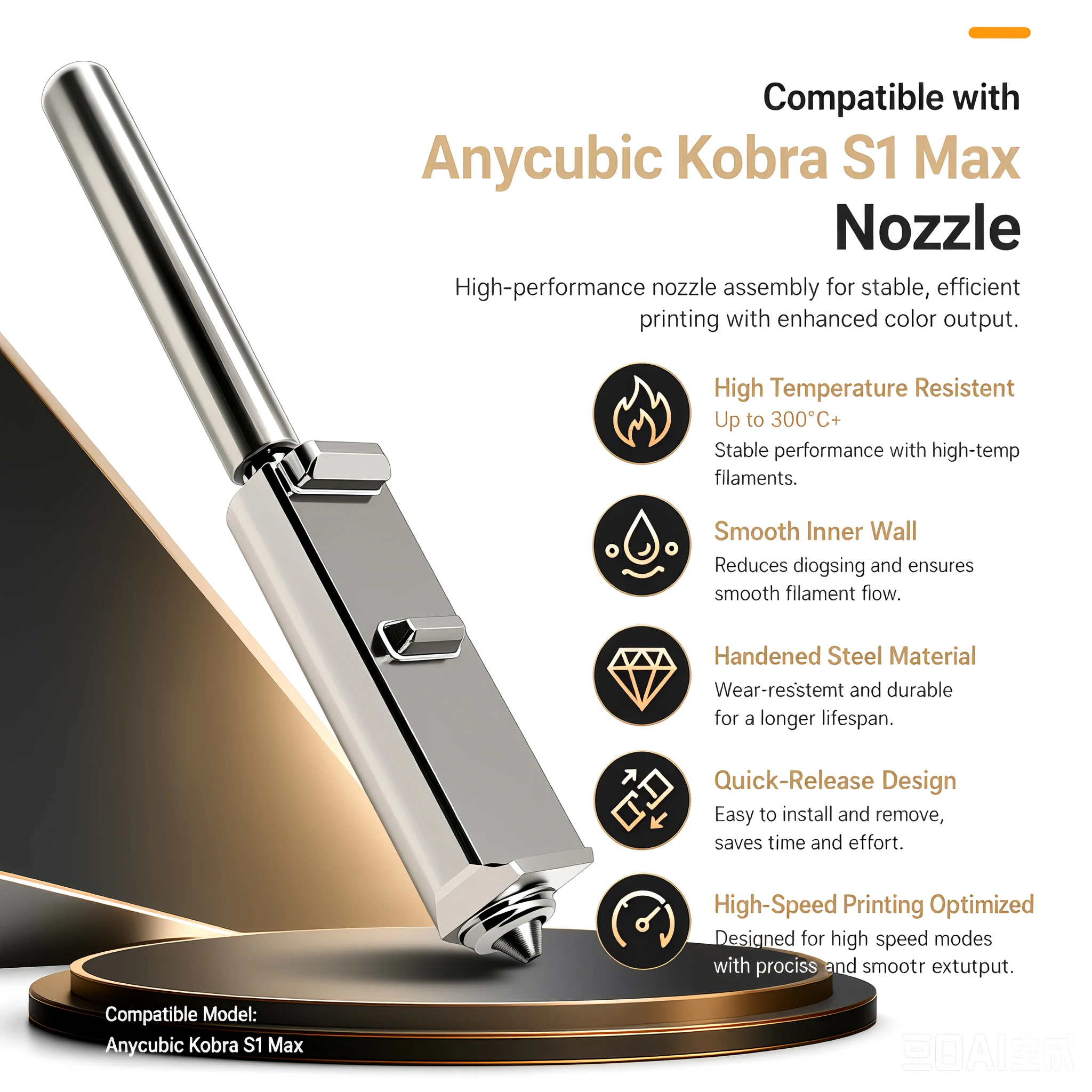For Anycubic Kobra S1 Max Nozzle 0.25 0.4 0.6 0.8mm Bimetallic Kobra S1 Max Accessories for Anycubic Kobra S1 Maxcombo Hotend