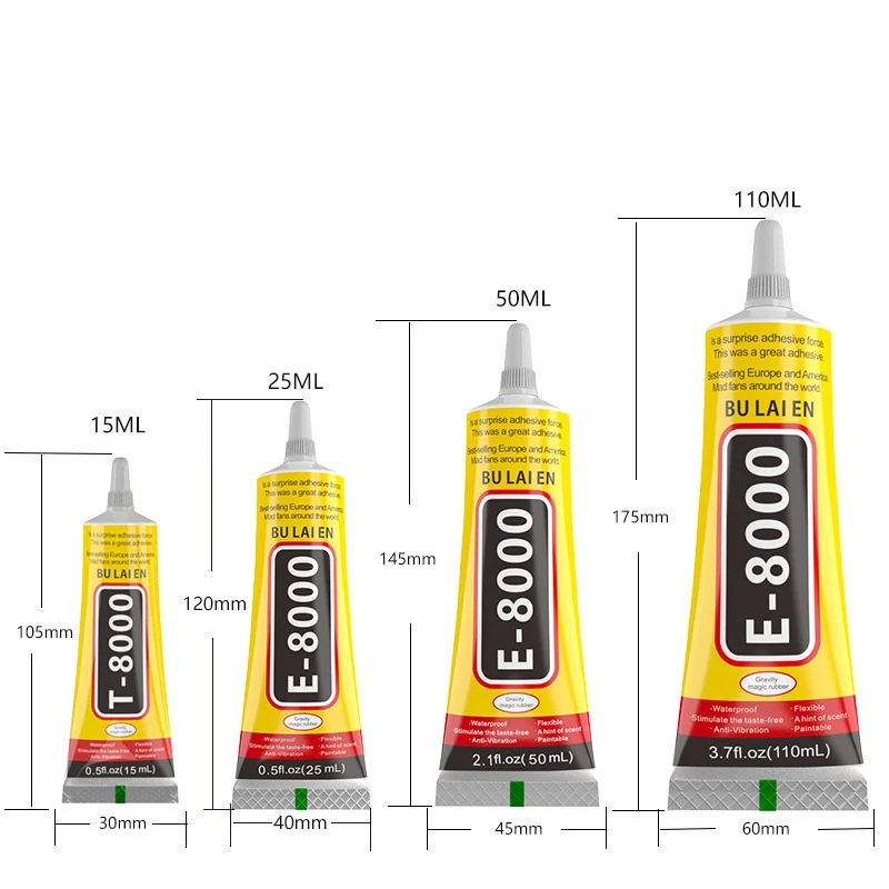 Lem Cair Serbaguna E8000 Perekat Super Kuat untuk Kerajinan Perhiasan, Rhinestone, DIY, Layar Ponsel, Kaca, Gel Kuku 15/50/110ml