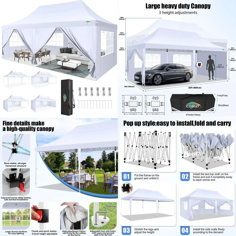 10x20 Pop Up Canopy with 6 Sidewall, Commercial Canopy UPF 50 Waterproof Outdoor Gazebo with Carry Bag, Tents for Parties with