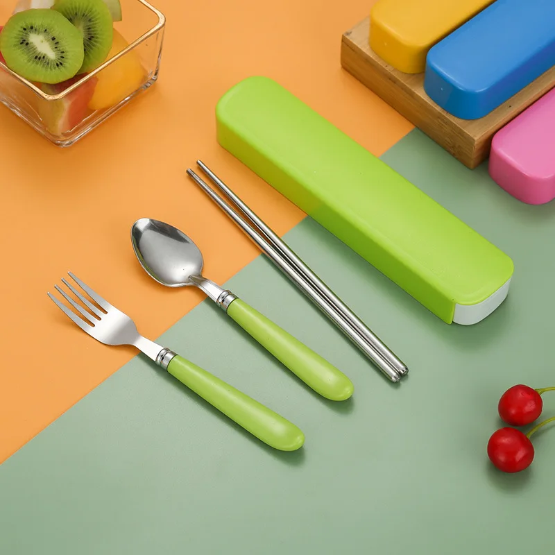 Portable Stainless Steel Three-Piece Dining Set Travel Outdoor Student Office Workers Chopsticks Spoon Set Carry-On Meal Kit