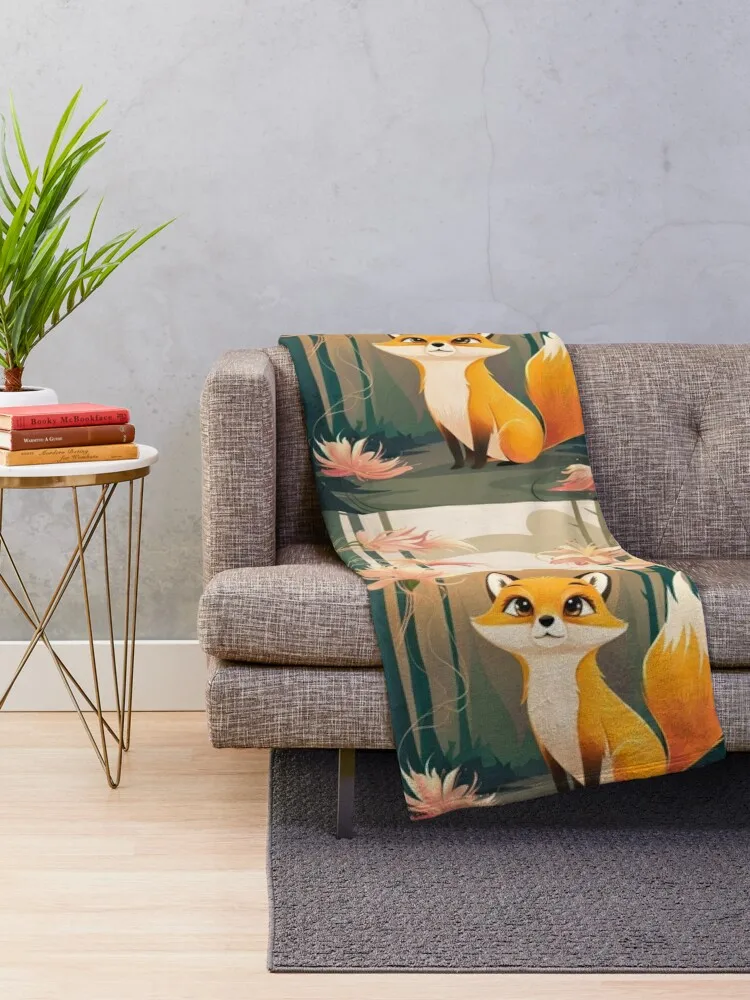 Whimsical Fox. Fantasy cute fox, magical forest, enchanting woodland, vintage fox Throw Blanket Weighted Blankets