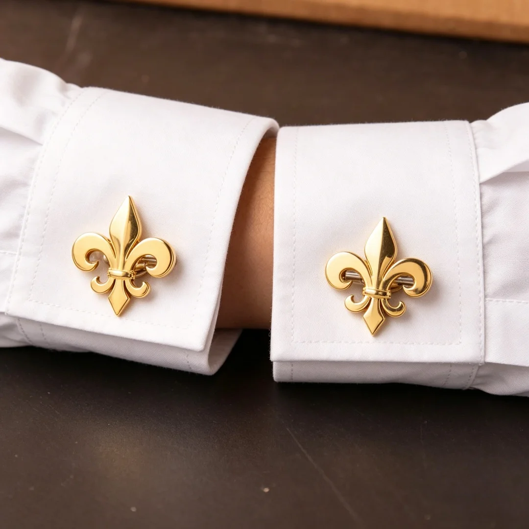 Luxuriöse Goldene Fleur-de-Lis Manschettenknöpfe, Formelle Herrenhemd-Manschettenknöpfe, Hochzeits- und Business-Accessoires für Gentlemen