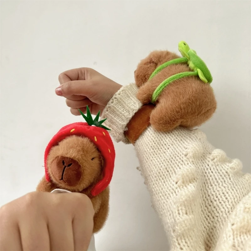 New Lovely Kawaii Capybara Animal Slap Snap Wrap Wristband Bracelet Capybara Plush Hand Ring Wristband Kid Toys Birthday Present