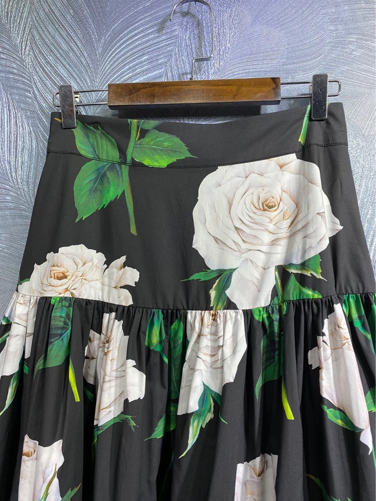 Imagem -03 - Saia Estampada com Flores para Meninas Férias de Festa Vestidos Império Moda Streetwear 100 Algodão Primavera e Verão