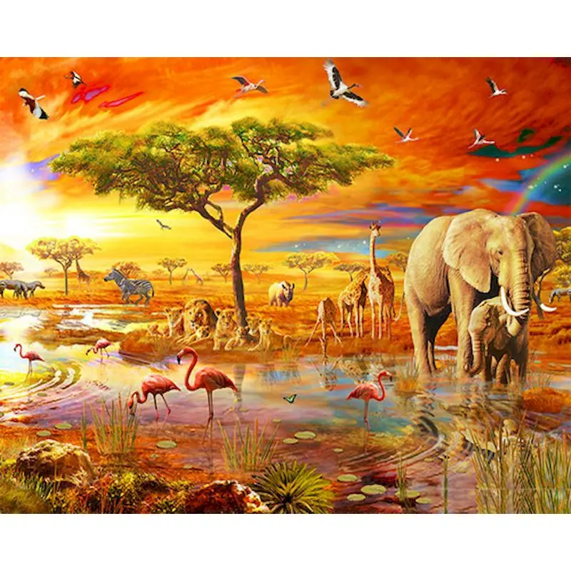 GATYZTORY Sunset Elephants DIY Painting By Numbers