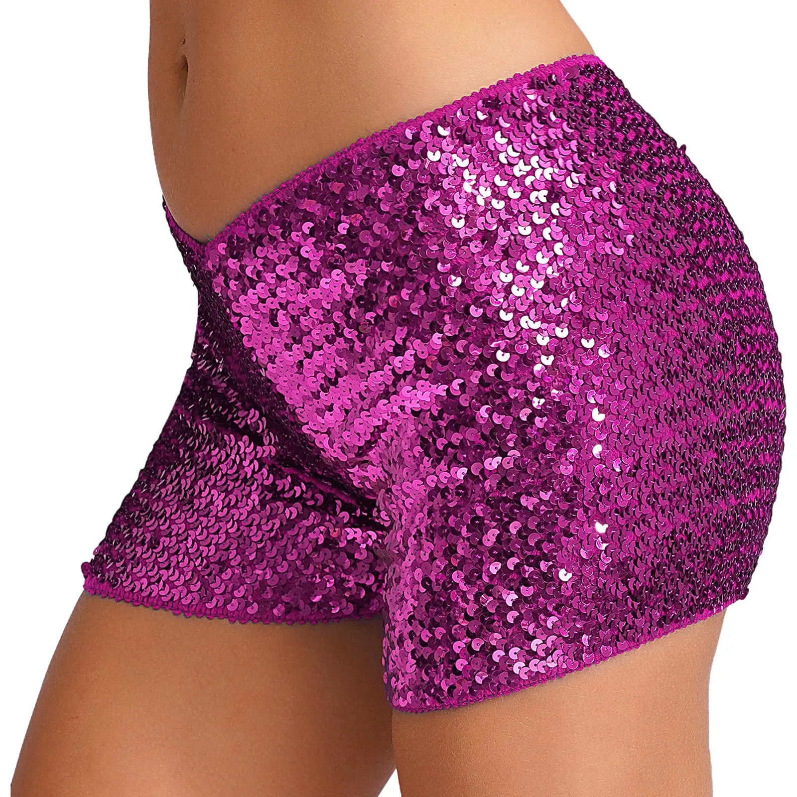 Womens Shiny Sequins Bodycon Shorts Low Rise Stretchy Hot Pants for Birthday Party Raves Club Music Festival Pole Dance Bottoms