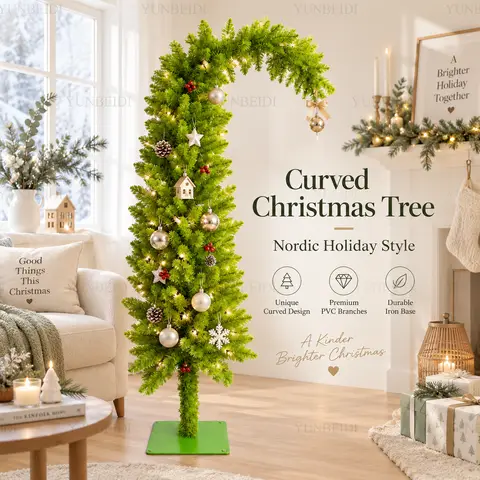 Bent Top Artificial Christmas Tree PVC Green Crooked-Necked Xmas Tree 90cm/150cm DIY Home Christmas New Year Party Decorations